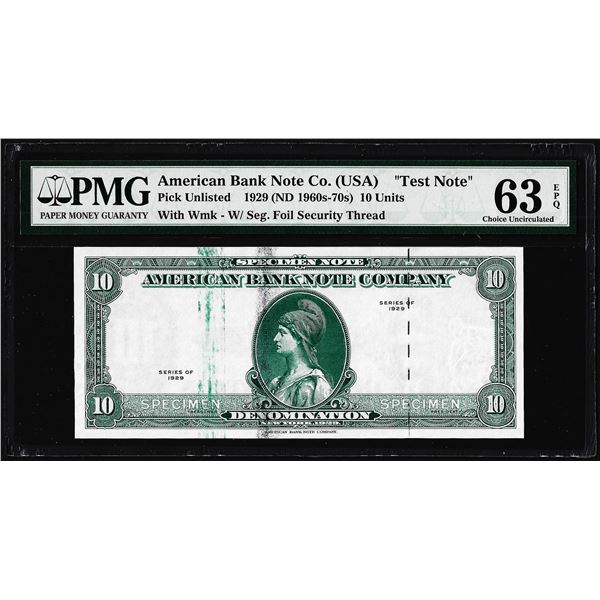 1929 10 Unit American Bank Note Co. "Test Note" PMG Choice Uncirculated 63EPQ