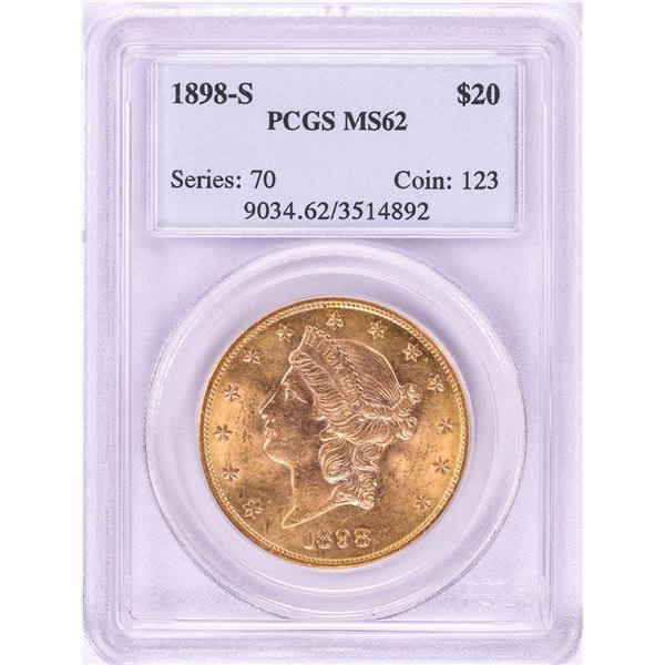 1898-S $20 Liberty Head Double Eagle Gold Coin PCGS MS62