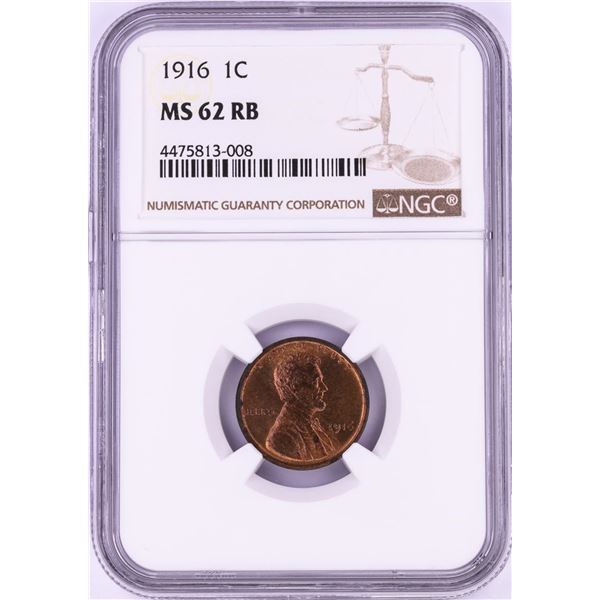 1916 Lincoln Wheat Cent Coin NGC MS62RB