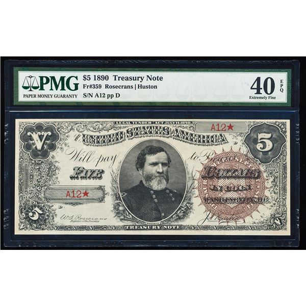 1890 $5 Treasury Note Fr.359 PMG Extremely Fine 40EPQ