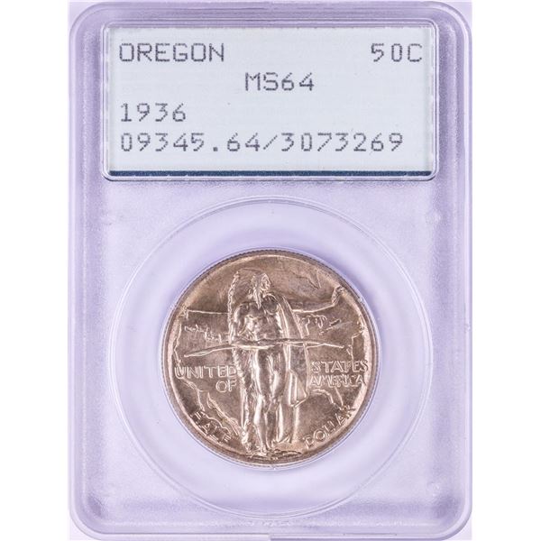 1936 Oregon Trail Commemorative Half Dollar Coin PCGS MS64 Old Green Rattler