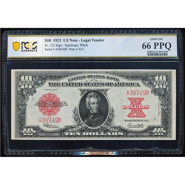 1923 $10 "Poker Chip" Legal Tender Note Fr.123 PCGS Gem Uncirculated 66PPQ