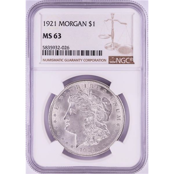 1921 $1 Morgan Silver Dollar Coin NGC MS63