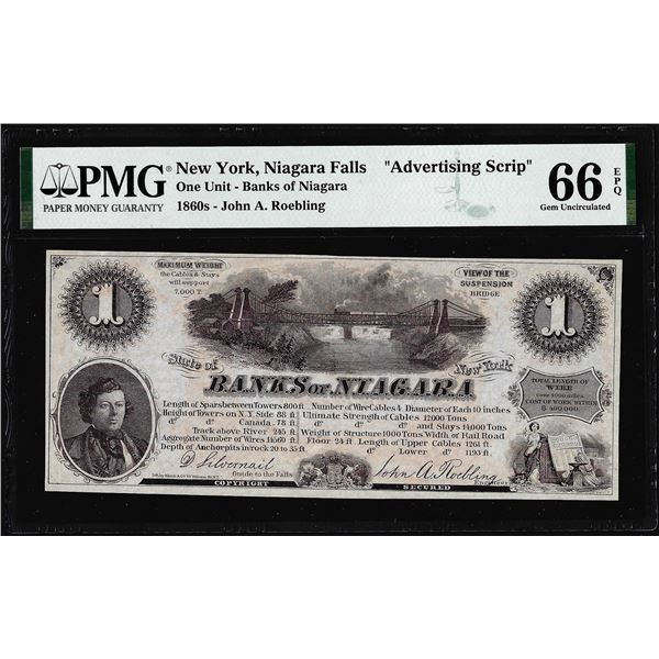 1860's $1 Banks of Niagara New York Advertising Script PMG Gem Uncirculated 66EPQ