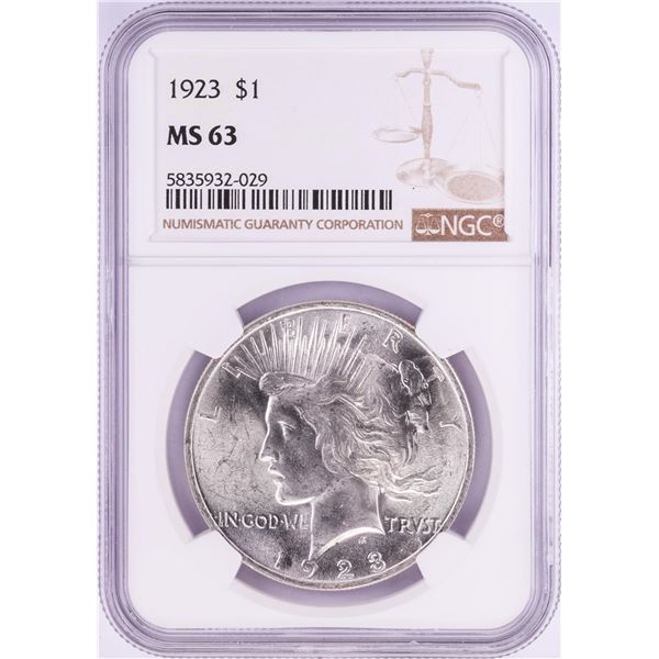 1923 $1 Peace Silver Dollar Coin NGC MS63