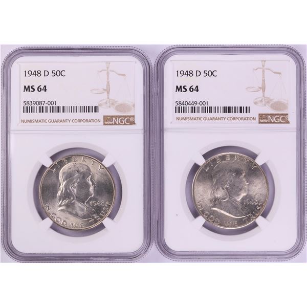 Lot of (2) 1948-D Franklin Half Dollar Coins NGC MS64