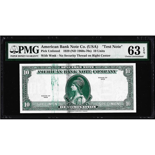 1929 10 Unit American Bank Note Co. "Test Note" PMG Choice Uncirculated 63EPQ