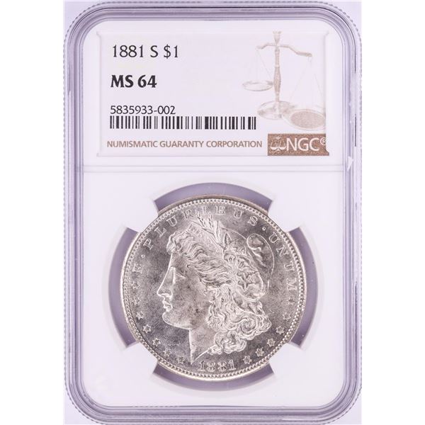 1881-S $1 Morgan Silver Dollar Coin NGC MS64