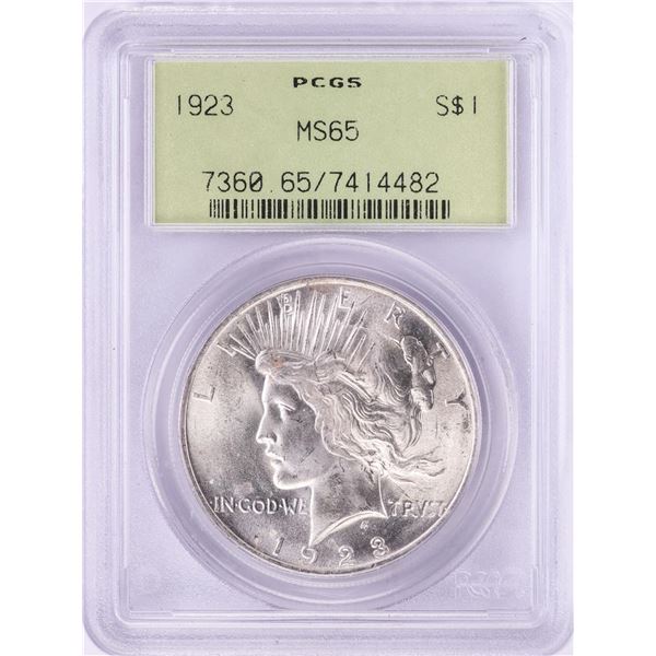 1923 $1 Peace Silver Dollar Coin PCGS MS65 Old Green Holder