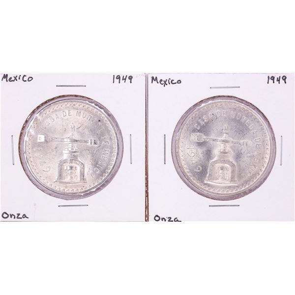 Lot of (2) 1949 Mexico Una Onza Silver Coins
