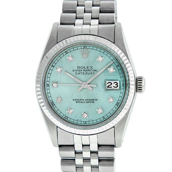Rolex Mens Stainless Steel Diamond Oyster Perpetual Datejust Wristwatch