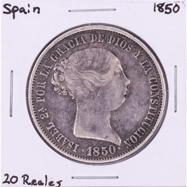 1850 Spain 20 Reales Silver Coin