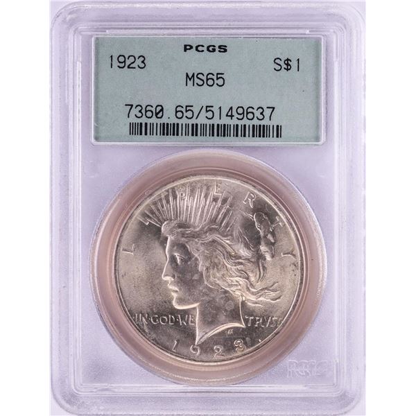 1923 $1 Peace Silver Dollar Coin PCGS MS65 Old Green Holder