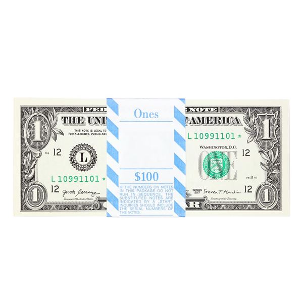 Pack of (100) Consecutive 2017 $1 Federal Reserve STAR Notes San Francisco