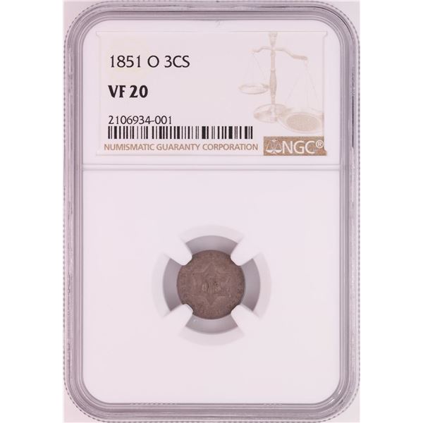 1851-O Three Cent Silver Piece Coin NGC VF20
