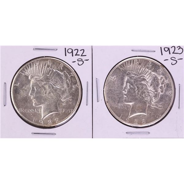 Lot of 1922-S & 1923-S $1 Peace Silver Dollar Coins