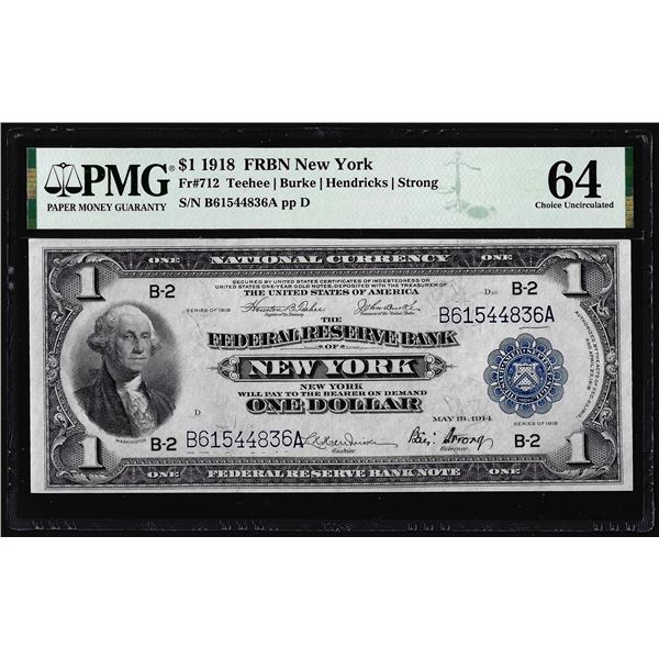 1918 $1 Federal Reserve Bank Note New York Fr.712 PMG Choice Uncirculated 64