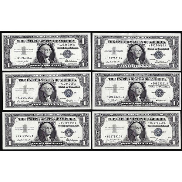 Lot of (6) 1957 $1 Silver Certificate Star Notes