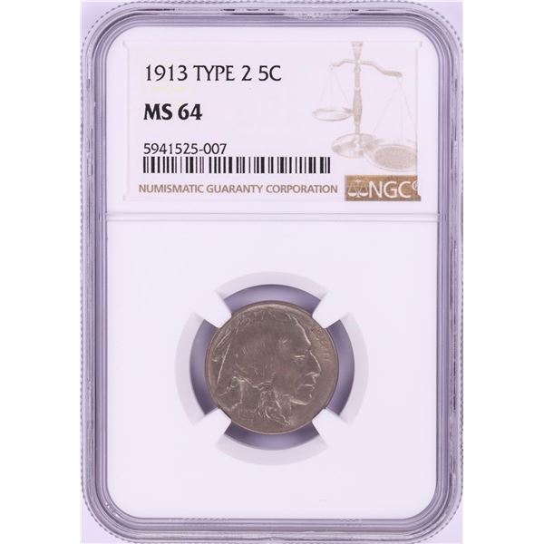 1913 Type 2 Buffalo Nickel Coin NGC MS64