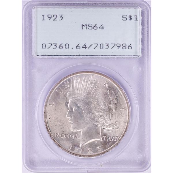 1923 $1 Peace Silver Dollar Coin PCGS MS64 Green Rattler Holder
