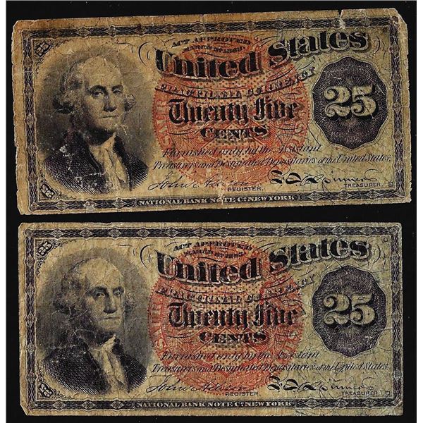 Lot of (2) 1863 4th Issue Twenty Five Cents Fractional Currency Notes