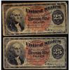 Image 1 : Lot of (2) 1863 4th Issue Twenty Five Cents Fractional Currency Notes