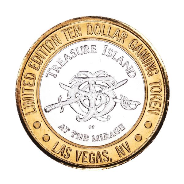 .999 Silver Treasure Island Las Vegas $10 Casino Gaming Token Limited Edition
