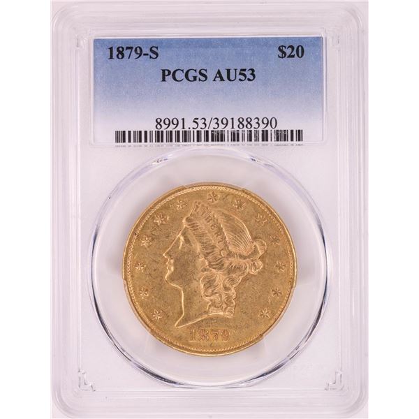 1879-S $20 Liberty Head Double Eagle Gold Coin PCGS AU53