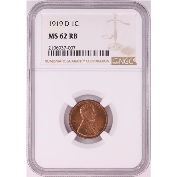 1919-D Lincoln Wheat Cent Coin NGC MS62RB