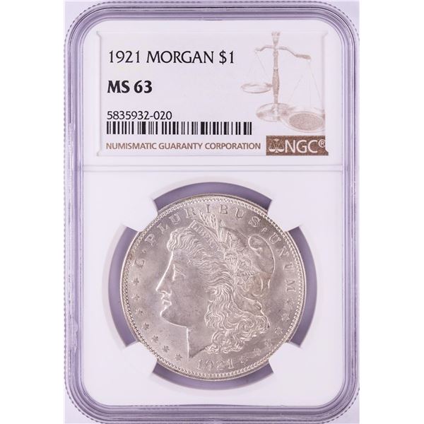 1921 $1 Morgan Silver Dollar Coin NGC MS63