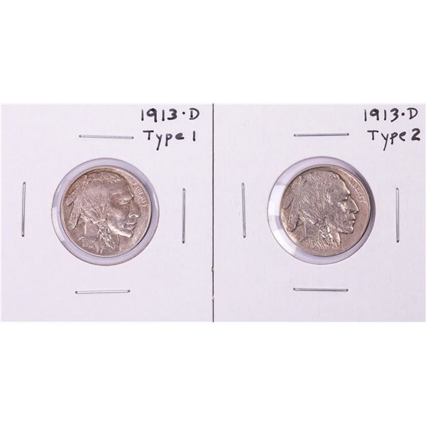 1913-D Type 1 & Type 2 Buffalo Nickel Coins