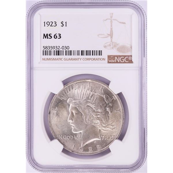 1923 $1 Peace Silver Dollar Coin NGC MS63
