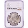Image 1 : 1923 $1 Peace Silver Dollar Coin NGC MS63