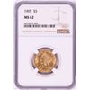 Image 1 : 1905 $5 Liberty Head Half Eagle Gold Coin NGC MS62