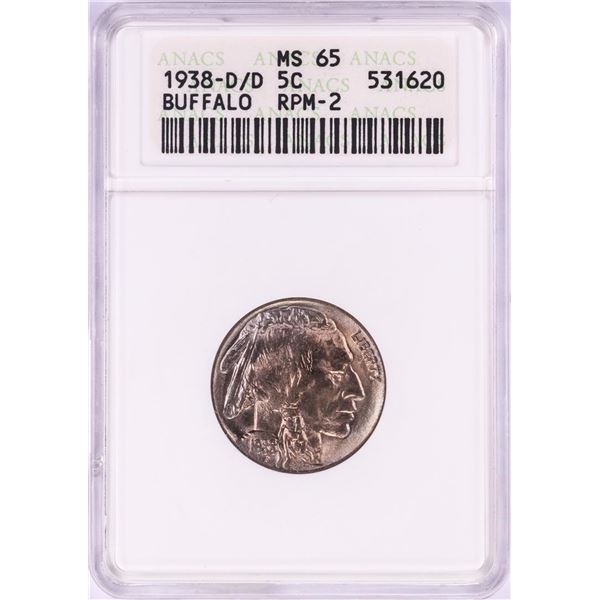 1938-D/D Buffalo Nickel Coin ANACS MS65 RPM-2