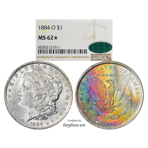 1884-O $1 Morgan Silver Dollar Coin NGC MS62* Star CAC Amazing Toning