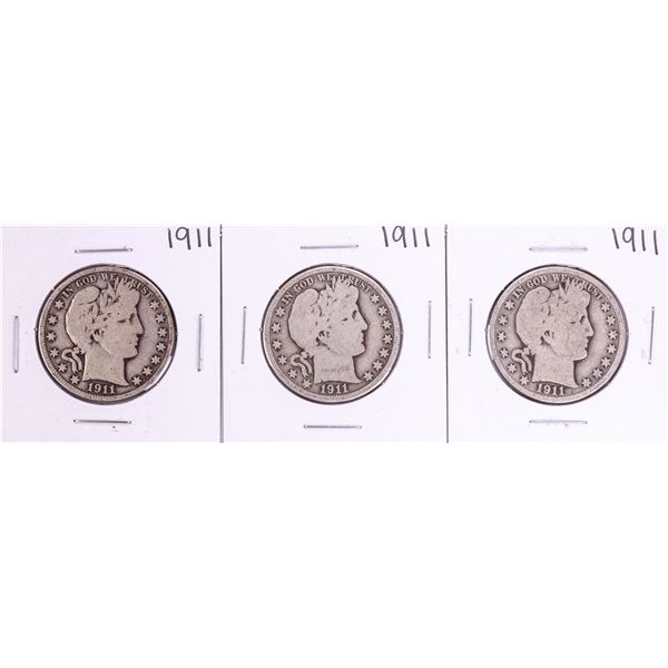 Lot of (3) 1911 Barber Half Dollar Coins