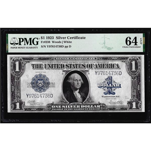 1923 $1 Silver Certificate Note Fr.238 PMG Choice Uncirculated 64EPQ