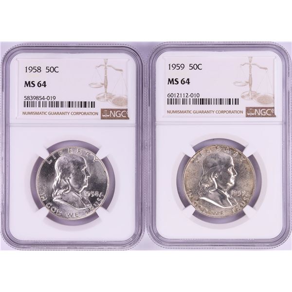 Lot of 1958-1959 Half Dollar Coins NGC MS64