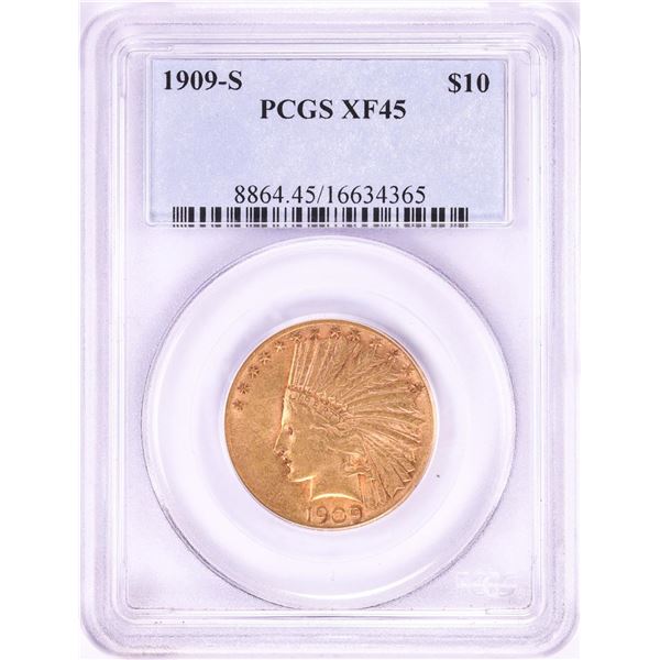 1909-S $10 Indian Head Eagle Gold Coin PCGS XF45