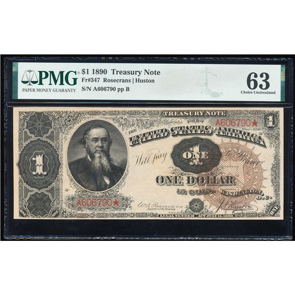 1890 $1 Treasury Note Fr.347 PMG Choice Uncirculated 63