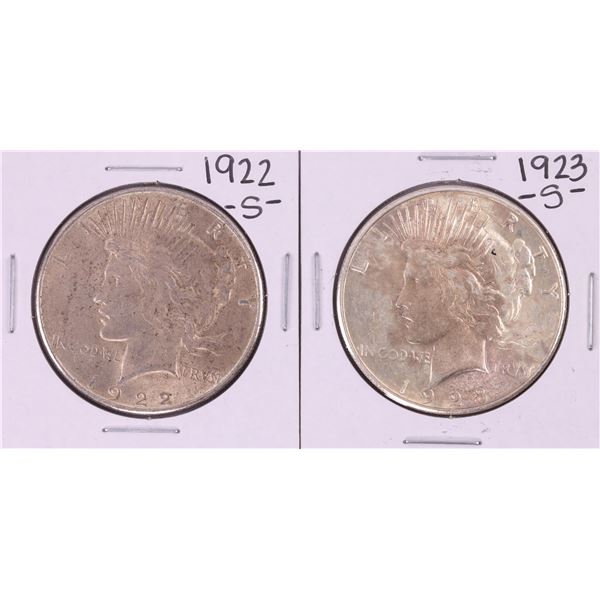 Lot of 1922-S & 1923-S $1 Peace Silver Dollar Coins