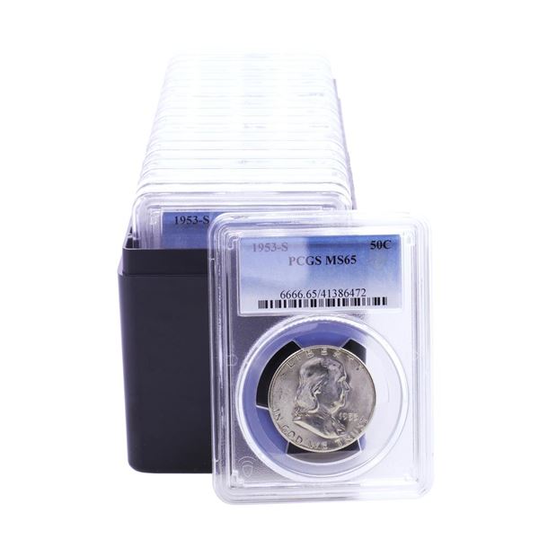 Lot of (20) 1953-S Franklin Half Dollar Coins PCGS MS65