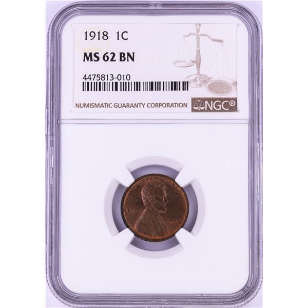 1918 Lincoln Wheat Cent Coin NGC MS62BN