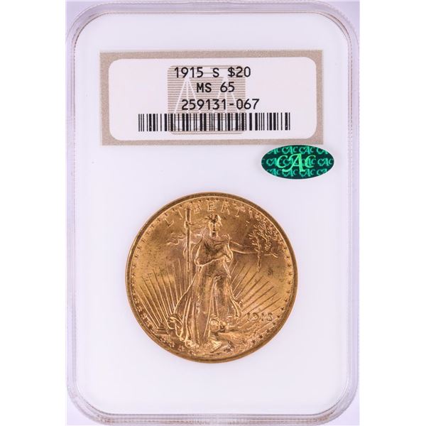 1915-S $20 St. Gaudens Double Eagle Gold Coin NGC MS65 CAC