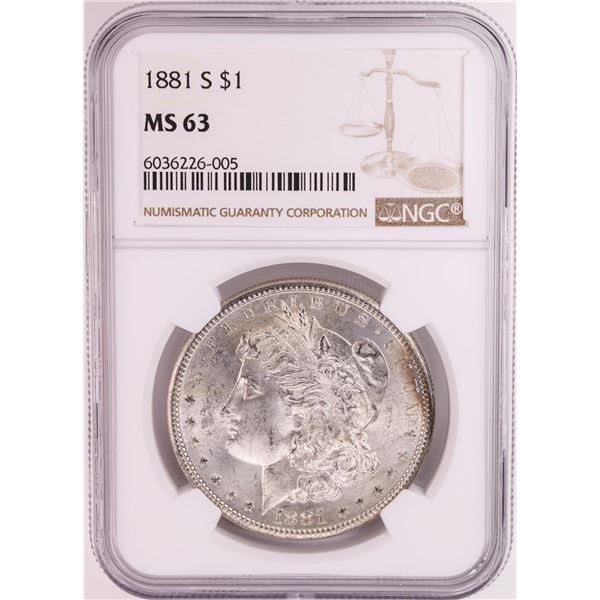 1881-S $1 Morgan Silver Dollar Coin NGC MS63 Great Toning
