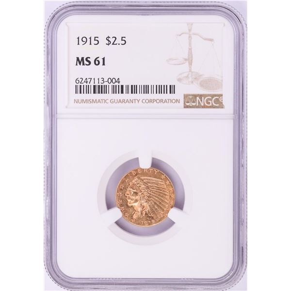 1915 $2 1/2 Indian Head Quarter Eagle Gold Coin NGC MS61