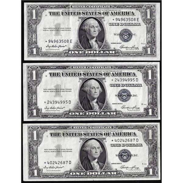 Lot of (3) 1935E $1 Silver Certificate STAR Notes