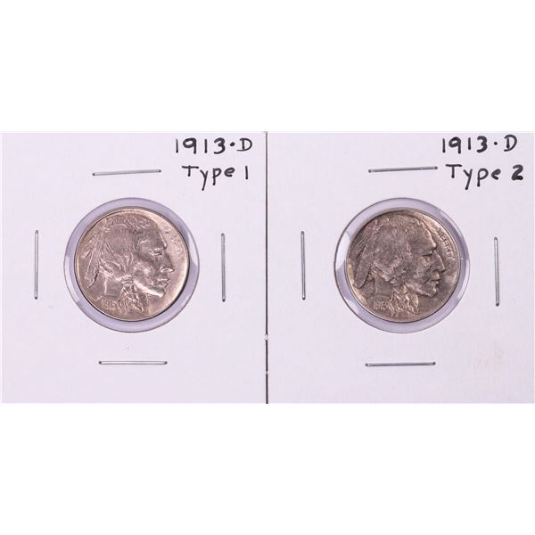 1913-D Type 1 & Type 2 Buffalo Nickel Coins