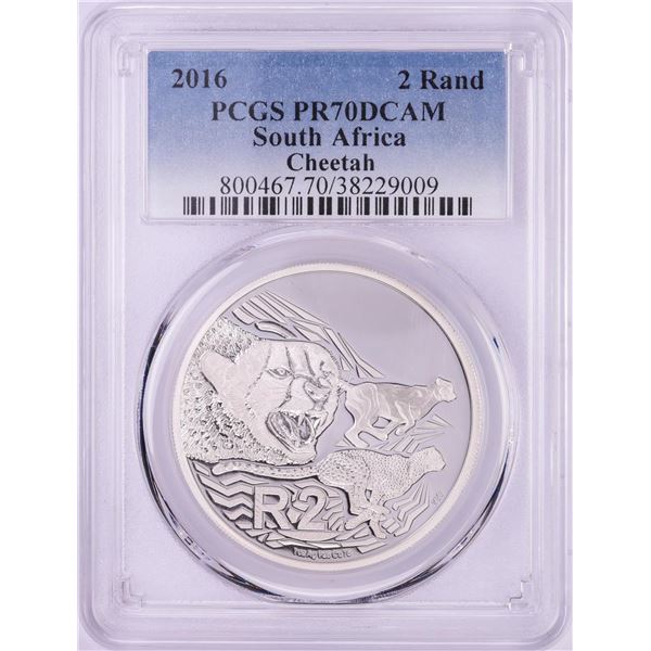 2016 Proof South Africa 2 Rand Cheetah Silver Coin PCGS PR70DCAM